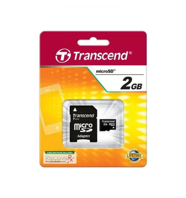 Transcend TS2GUSD - Tarjeta de memoria microSD 2 GB con adaptador SD