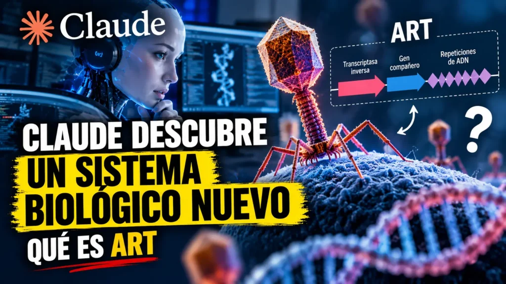Claude analiza secuencias genéticas y descubre ART, un sistema biológico en bacteriófagos formado por una transcriptasa inversa, un gen compañero y repeticiones de ADN.
